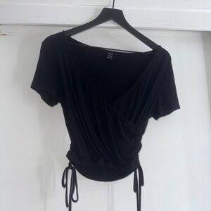 2/$15 SHEIN Black Wrap Blouse with Tie Details